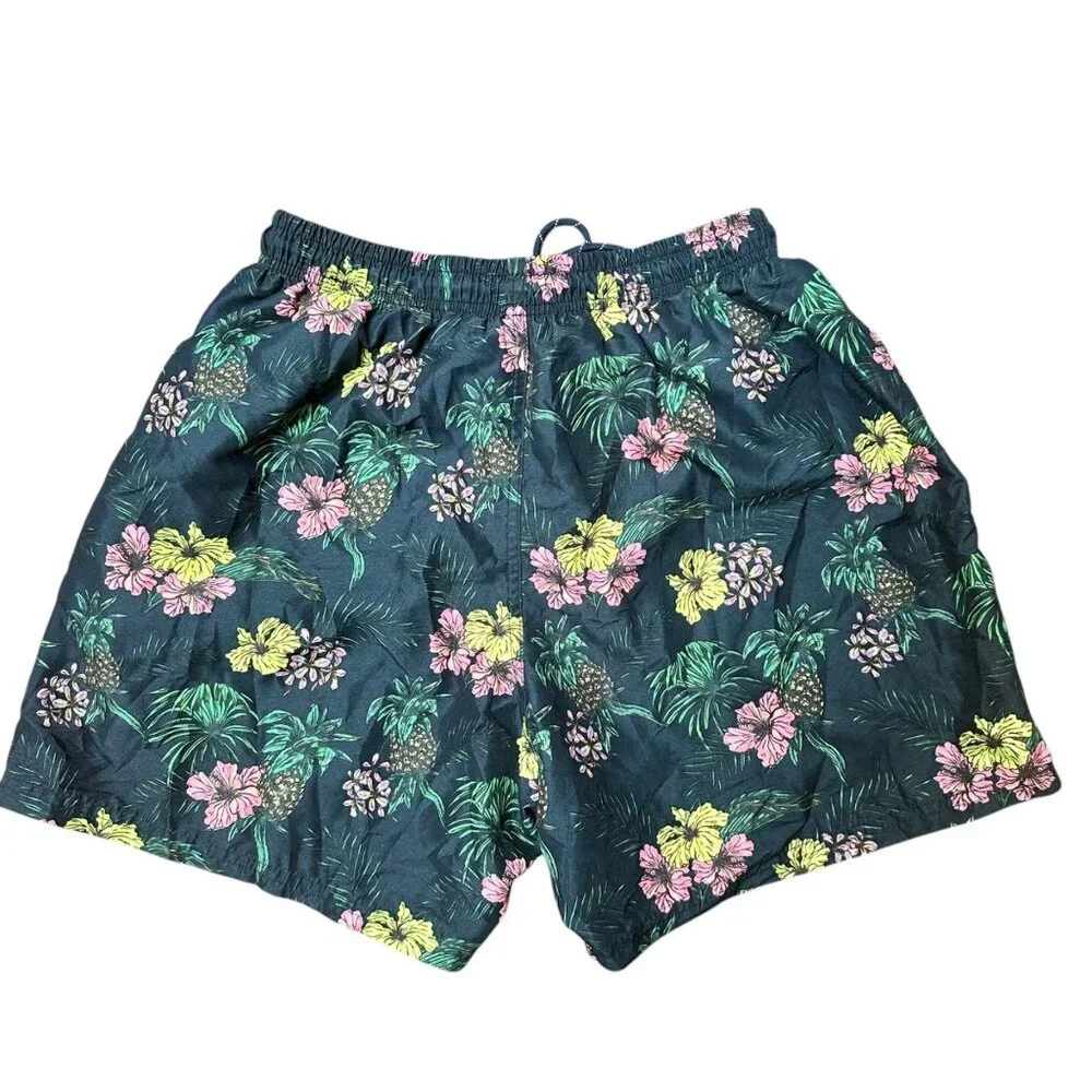 Uzzi Mens Tropical Floral Swim Trunks Mesh Lining Elastic‎ Waist & Drawstring M